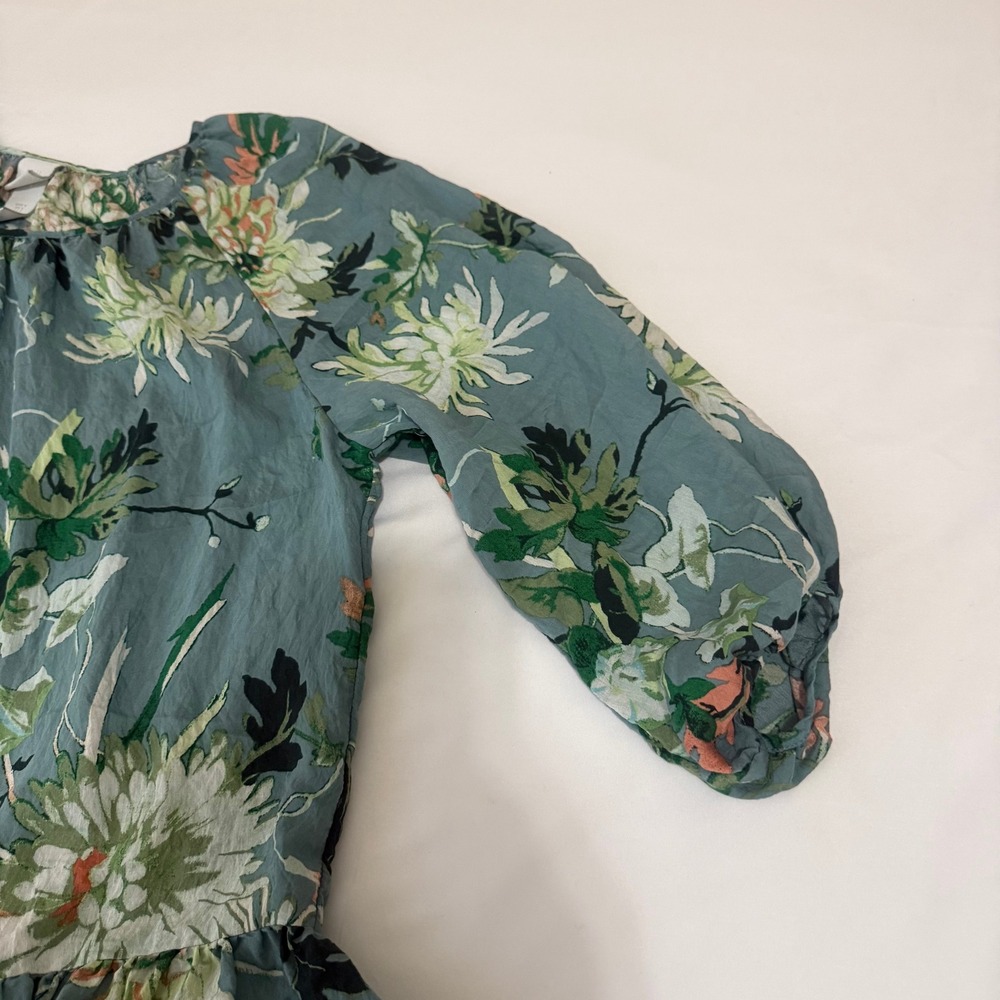 H&M‎ Floral Print Tiered Dress Blue Green Pink Long Sleeve Size S - Picture 4 of 12